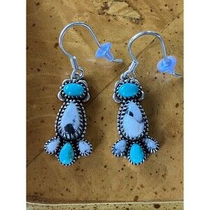 White Buffalo Nevada Turquoise Sterling Silver Dangle Earrings
